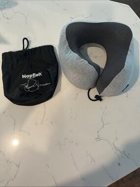 NapFun Grey Travel Neck Pillow with Carry Bag